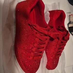 Elegant Red Crystal Women's Sneakers